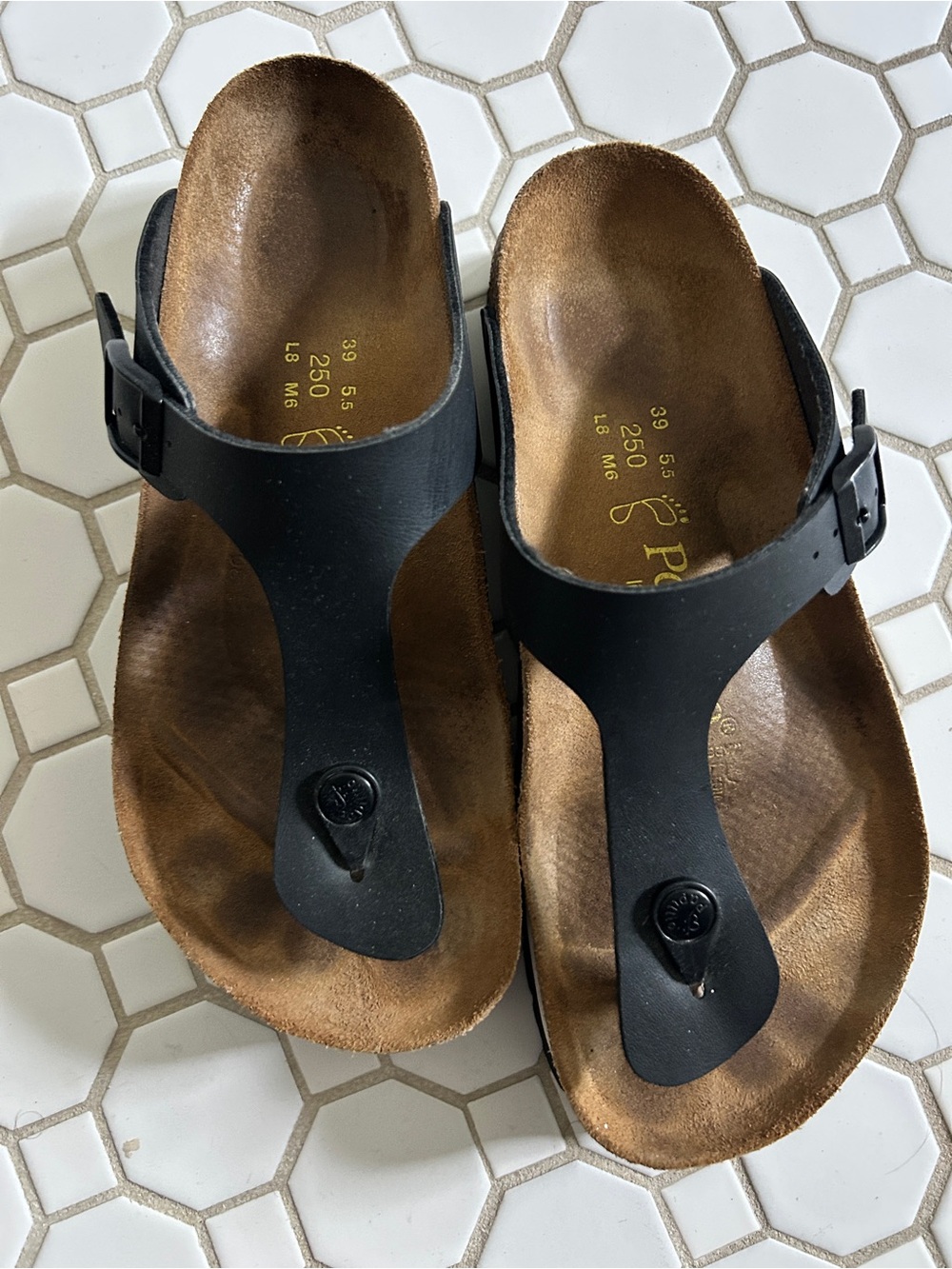 Papillio Birkenstock Black/White Platform T-Strap Sandals